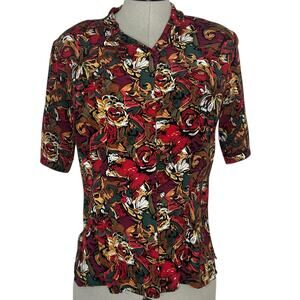 Vintage Maximalist Button Up Short Sleeve Blouse Size 8